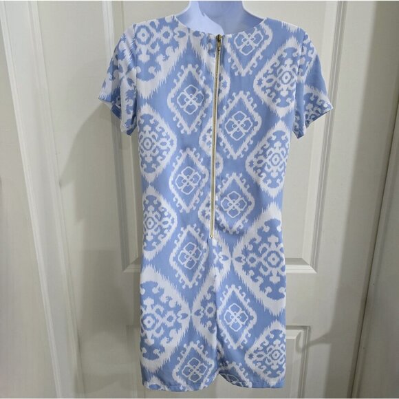 Lulus XS Ikat Shift Dress – Blue & White Boho Mini w/ Back Zip & Lined Finish - Picture 5 of 10
